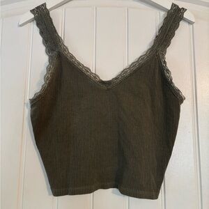American Eagle Outfitters Olive Lace Trim Cropped Camisole